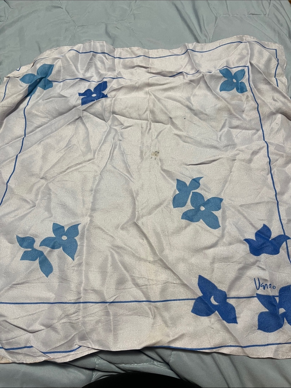 Blue Floral Square Scarf 60s Vera Newman